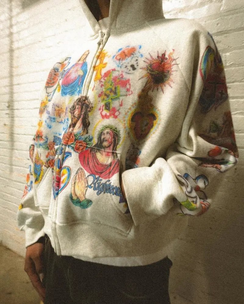 RIPNDIP x宗教印花 Cropped Zip-Up Hoodie Beige - 10
