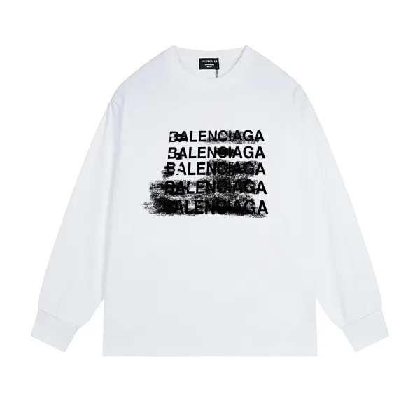 Balenciaga Repeat Logo Print White Long-Sleeve T-Shirt - 1