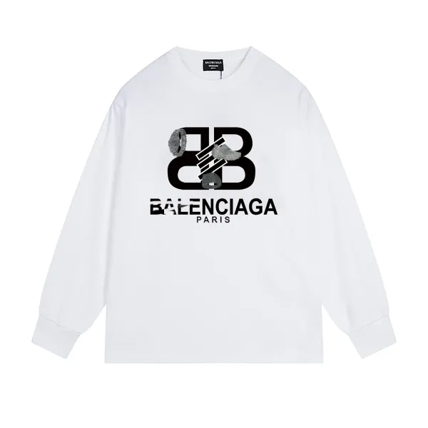 Balenciaga BB Logo Print White Long-Sleeve T-Shirt - 1