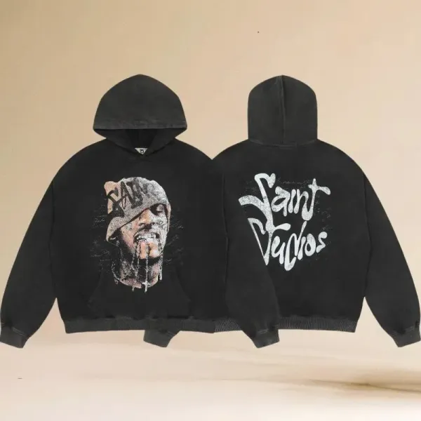 Saint Vicious Distressed Graphic Hoodie Black - 1