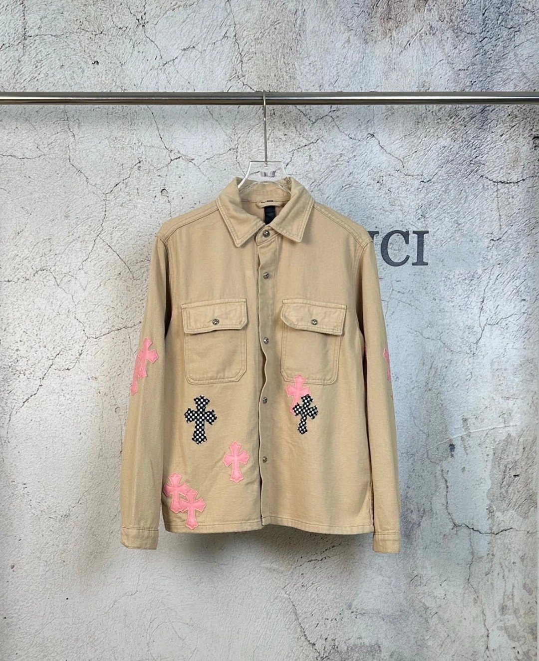 Chrome Hearts x Custom Cross-Embroidered Beige Shirt-Jacket - 4