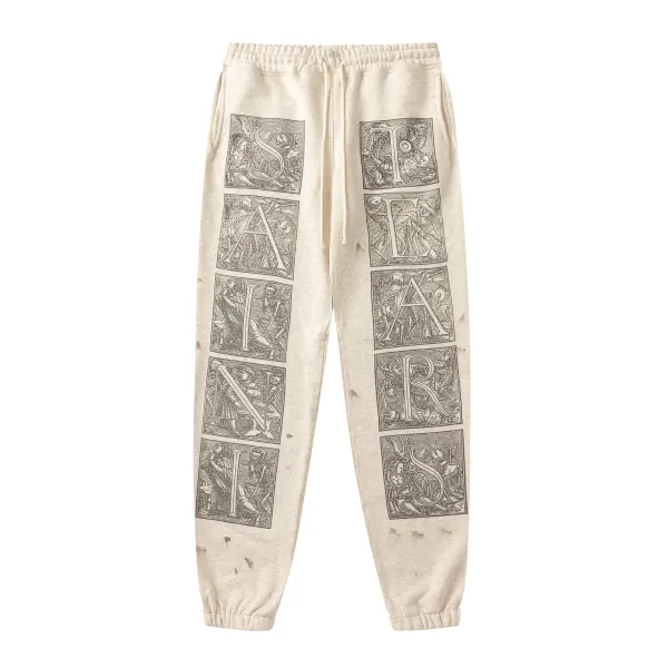 Off-White™ 'Saint' Print Distressed Sweatpants Beige - 1
