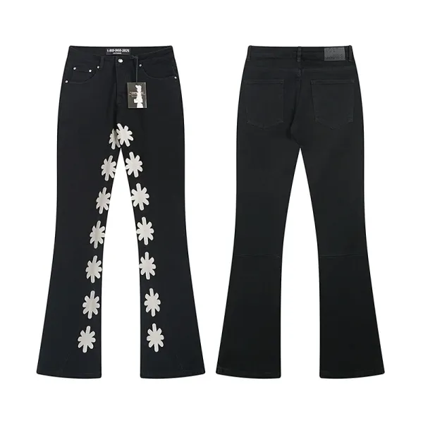 Maison Margiela x John Galliano Flower-Embroidered Flared Jeans Black - 1