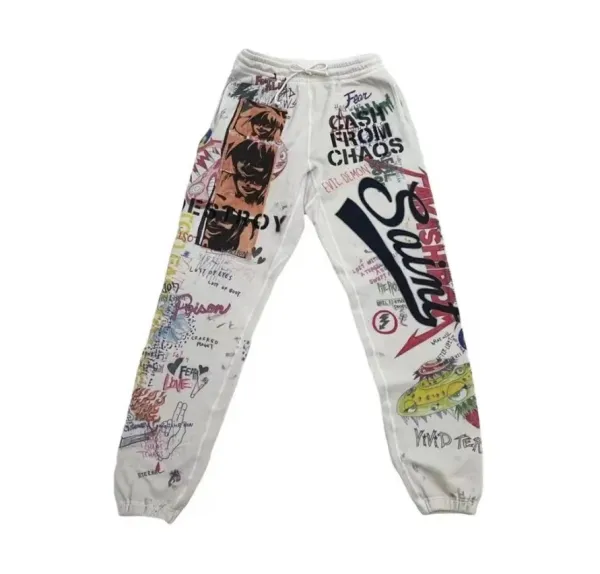 Thrasher x Destroyed Graffiti Print White Sweatpants - 1