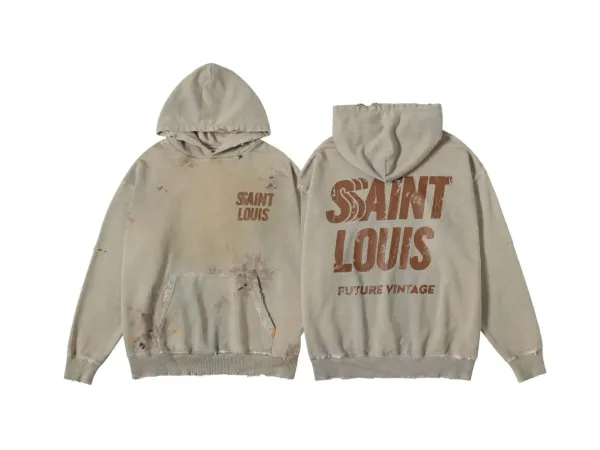 Saint Louis Future Vintage Distressed Hoodie Beige - 1