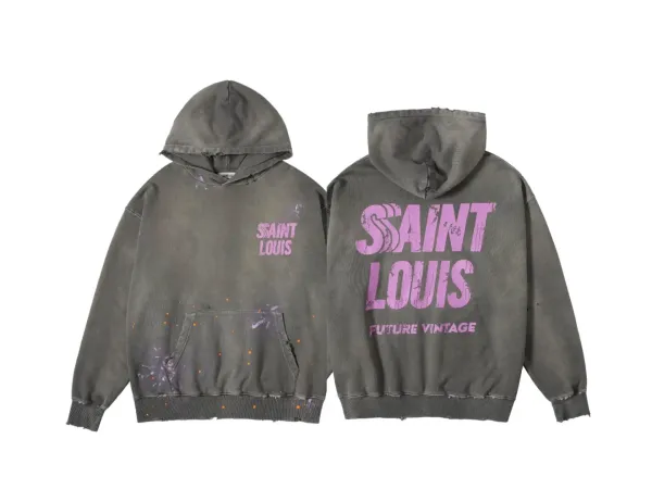 Saint Louis Future Vintage Distressed Hoodie Gray - 1