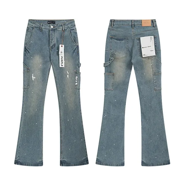 Purple Brand Paint-Splatter Cargo Flare Jeans - 1