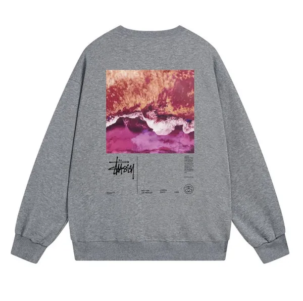 Stüssy Ocean Wave Graphic Gray Hoodie - 1