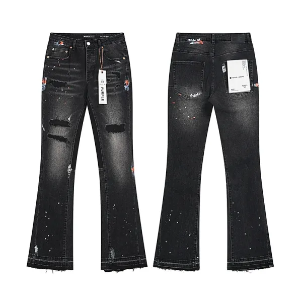 Off-White x Unknown Designer Flared Jeans with Neon Green Clover Embroidery Black Jeans - 8