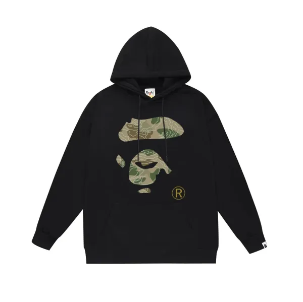 A Bathing Ape Camo Ape Head Hoodie Black - 1