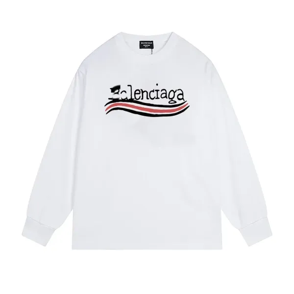 Balenciaga Logo Wave Long-Sleeve T-Shirt White - 1