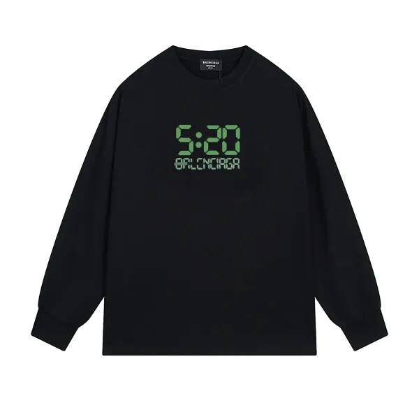 Balenciaga Digital Clock Print Black Long-Sleeve T-Shirt - 1