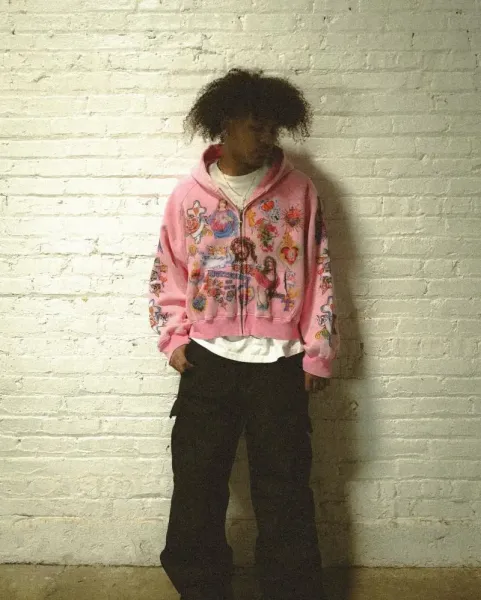 RIPNDIP x宗教印花 Cropped Zip-Up Hoodie Beige - 11