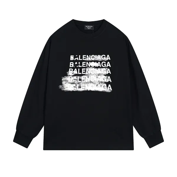 Balenciaga Repeat Logo Print Black Long-Sleeve T-Shirt - 1