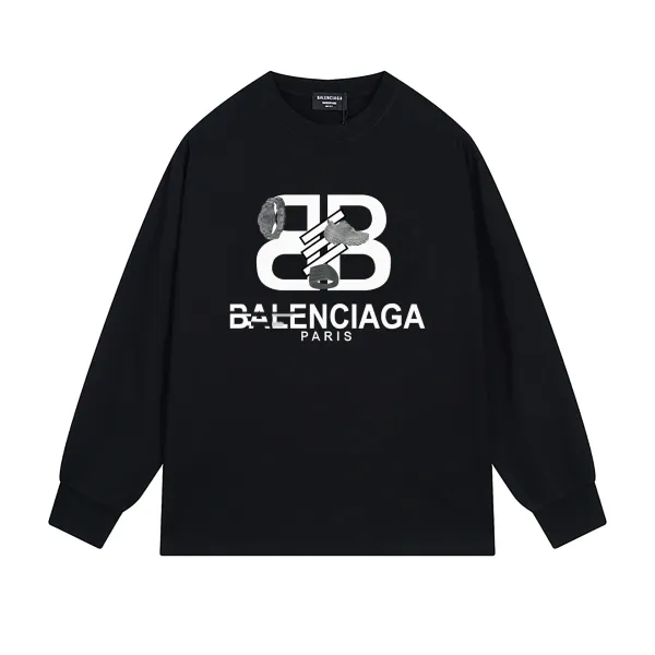 Balenciaga BB Logo Graphic Long-Sleeve T-Shirt Black - 1