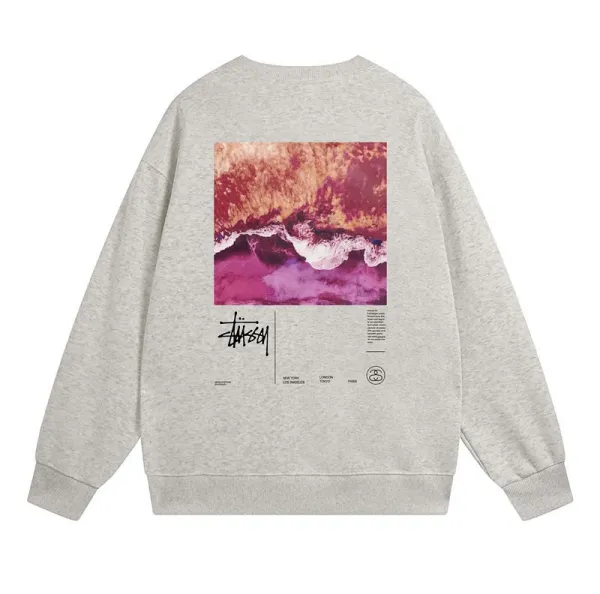 Stüssy Ocean Wave Graphic Heather Gray Hoodie - 1