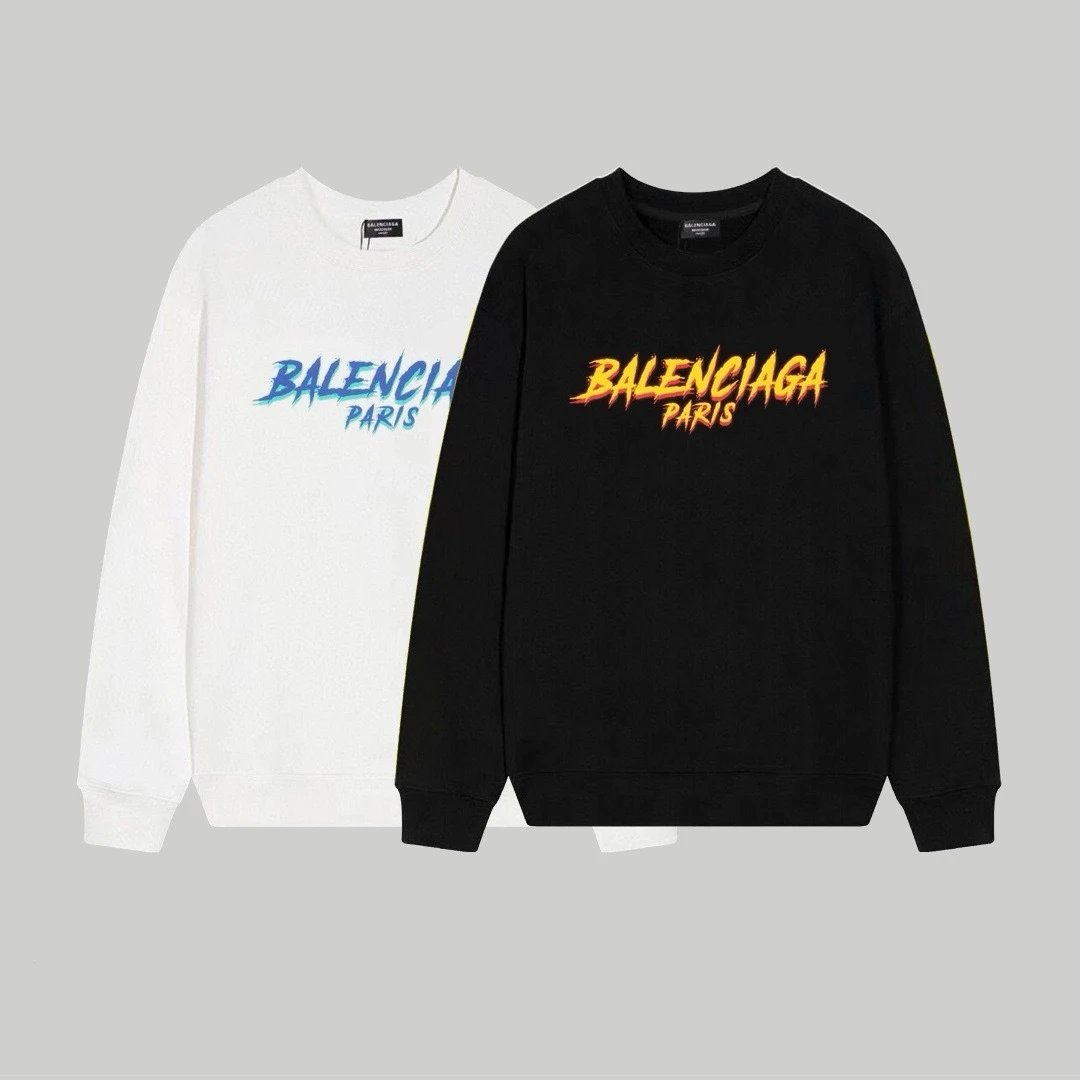 Balenciaga Logo Print Black Hoodie - 42