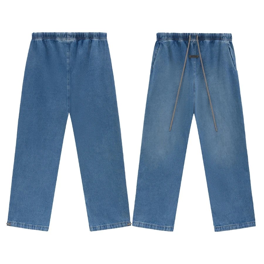 ESS松紧带直筒抽绳牛仔裤