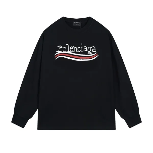 Balenciaga Logo Wave Long-Sleeve T-Shirt Black - 1