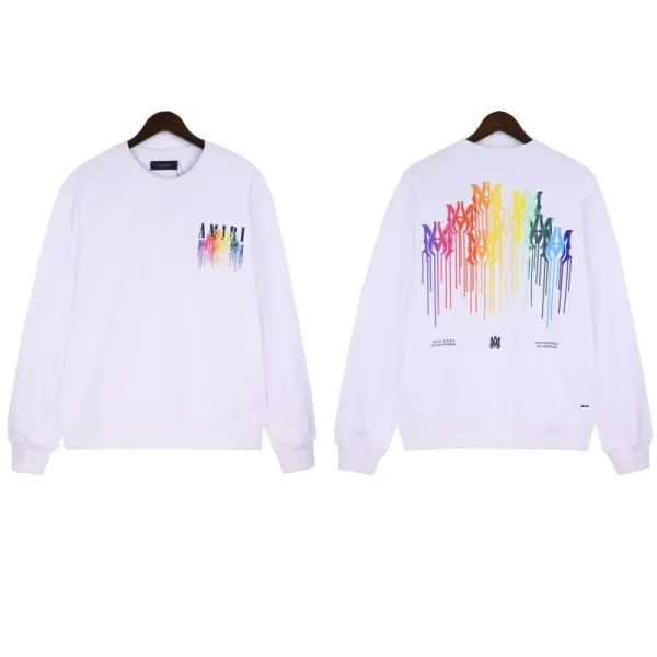 Amiri Rainbow Drip Logo Hoodie White - 1