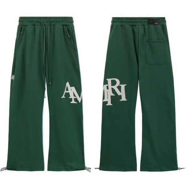 Amiri Logo-Print Wide-Leg Sweatpants Army Green - 1