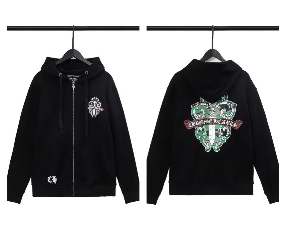 Chrome Hearts Hoodie Black Embroidered Logo Zip-Up Hoodie - 1