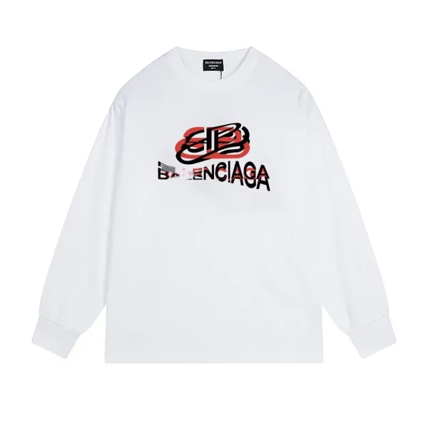 Balenciaga Logo Print Long-Sleeve T-Shirt White - 1