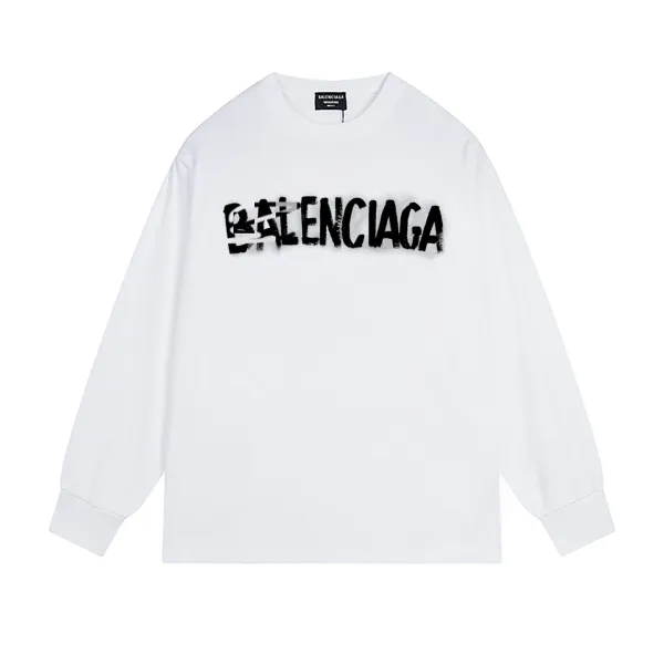 Balenciaga Spray Paint Logo Long-Sleeve T-Shirt White - 1