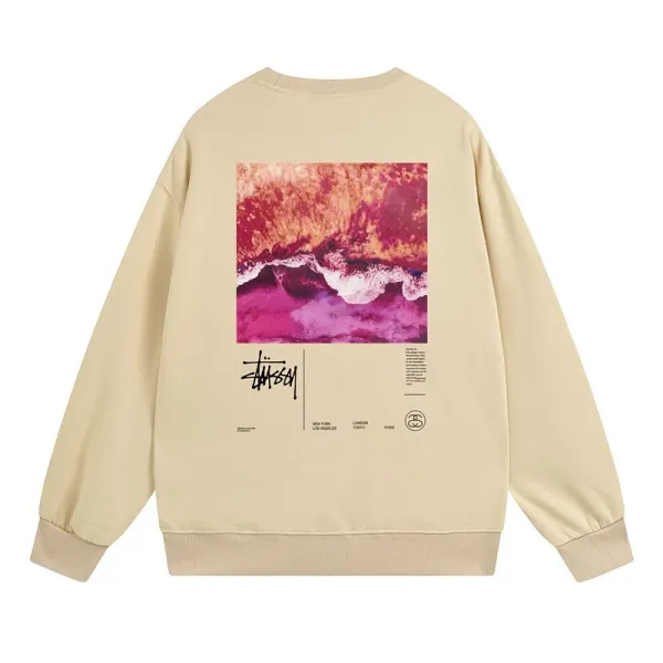 Stüssy Ocean Wave Graphic Beige Hoodie - 1