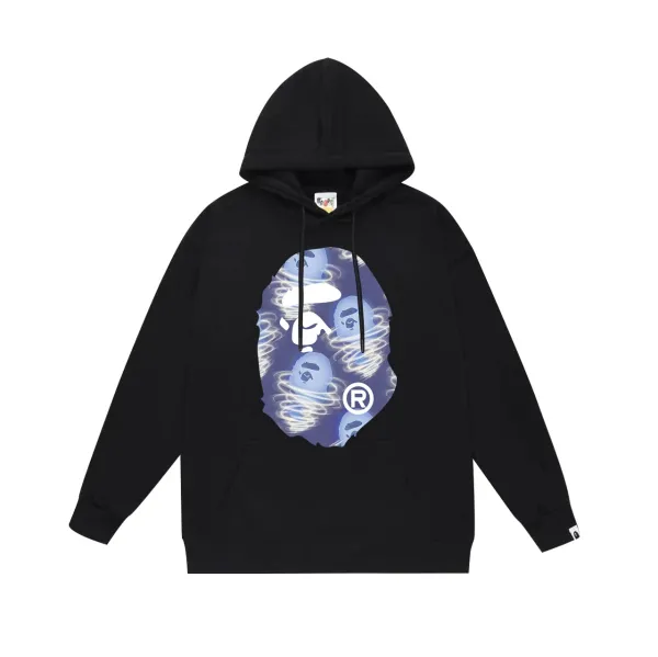 A Bathing Ape Ghost Face Swirl Hoodie Black - 1