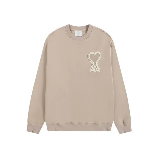 Ami Paris Heart Logo Beige Hoodie - 1