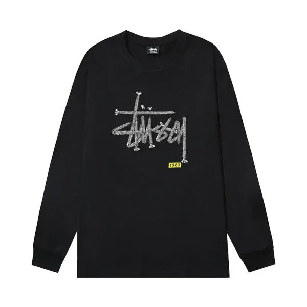 Stüssy钉子刺绣Logo Long Sleeve T-Shirt Black - 1