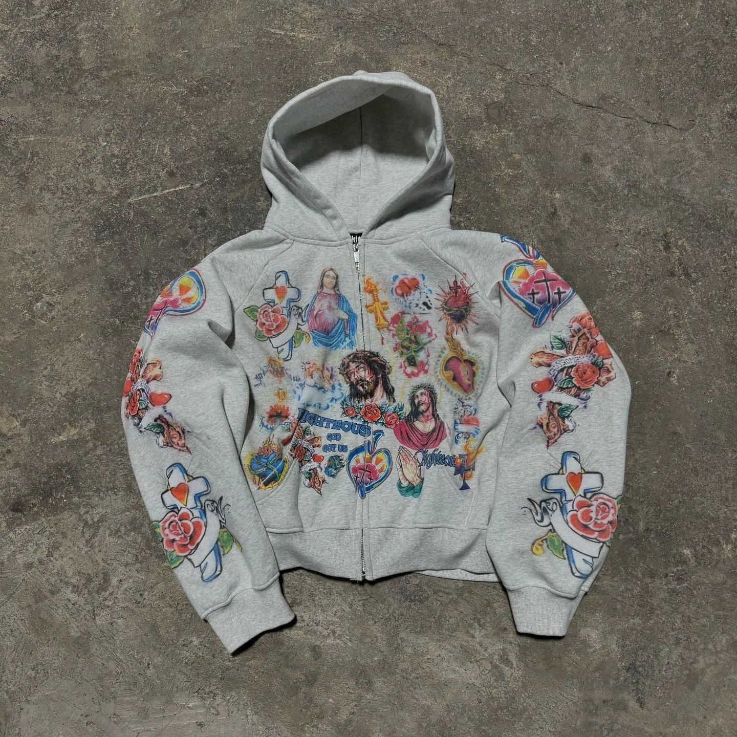 RIPNDIP x宗教印花 Cropped Zip-Up Hoodie Beige - 5