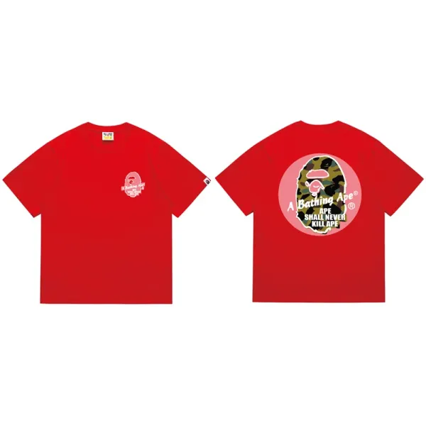 A Bathing Ape Camo Ape Head Graphic Red T-Shirt - 1