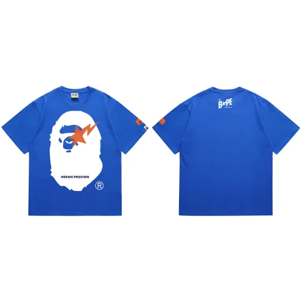 A Bathing Ape x Heron Preston Blue Graphic T-Shirt - 1