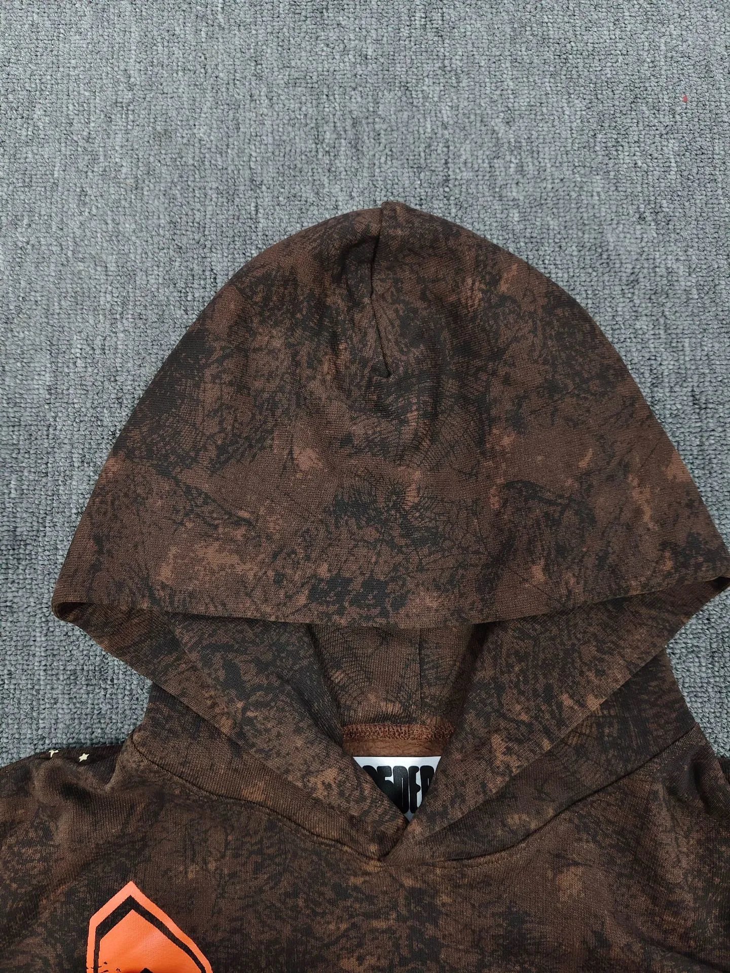 Spöder Distressed Brown Tie-Dye Hoodie with Orange Logo Print - 4