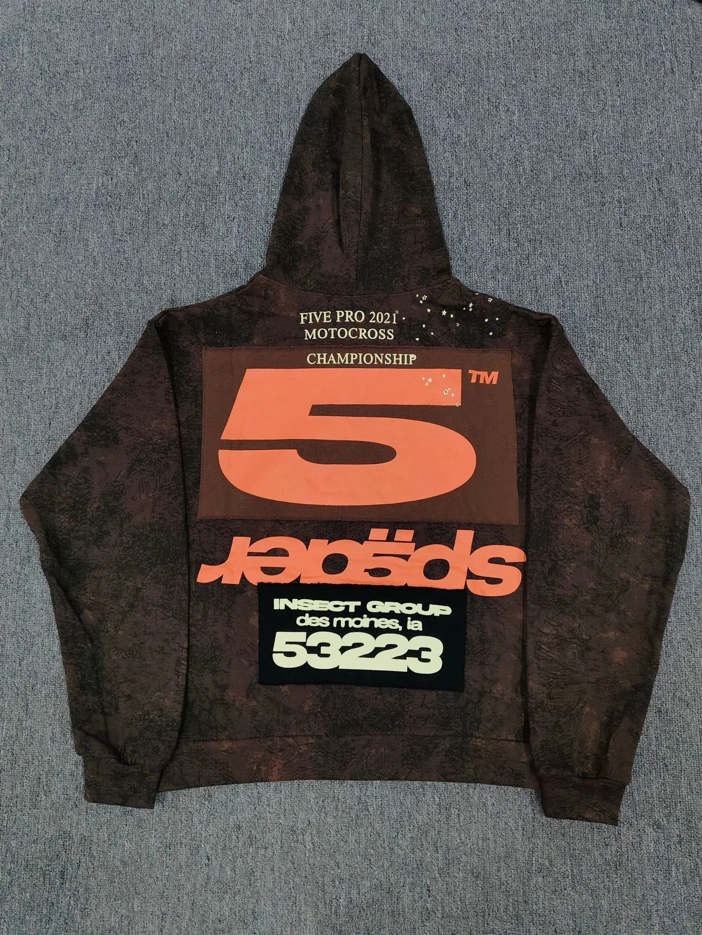 Spöder Distressed Brown Tie-Dye Hoodie with Orange Logo Print - 3