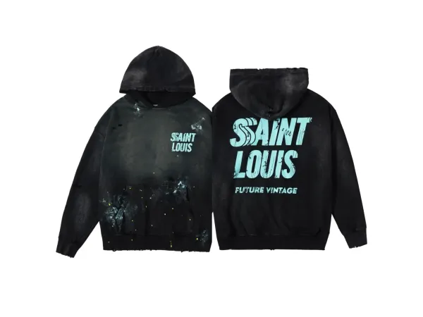 Saint Louis Future Vintage Distressed Hoodie Black - 1