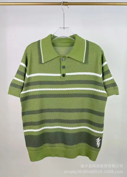 Design Striped Knit Polo Green Multicolor - 1