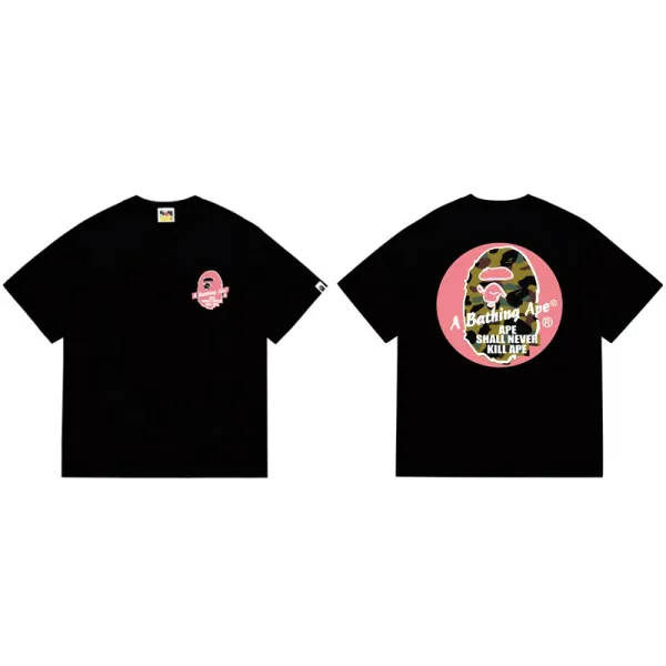 A Bathing Ape Camo Ape Head Pink Circle T-Shirt Black - 1