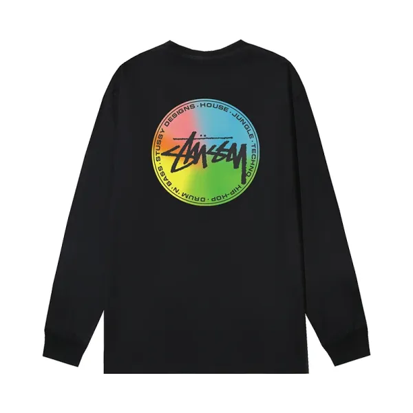 Stüssy Rainbow Circle Logo Long Sleeve T-Shirt Black - 1