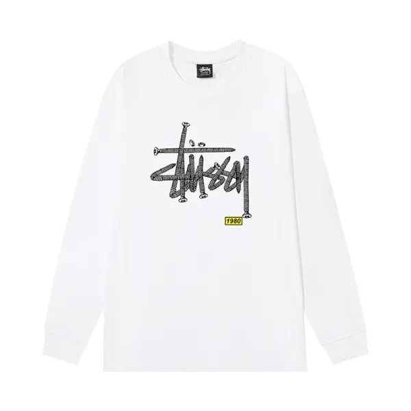 Stüssy Nail Logo Long Sleeve T-Shirt White - 1