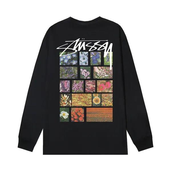 Stüssy Floral Grid Long-Sleeve T-Shirt Black - 1