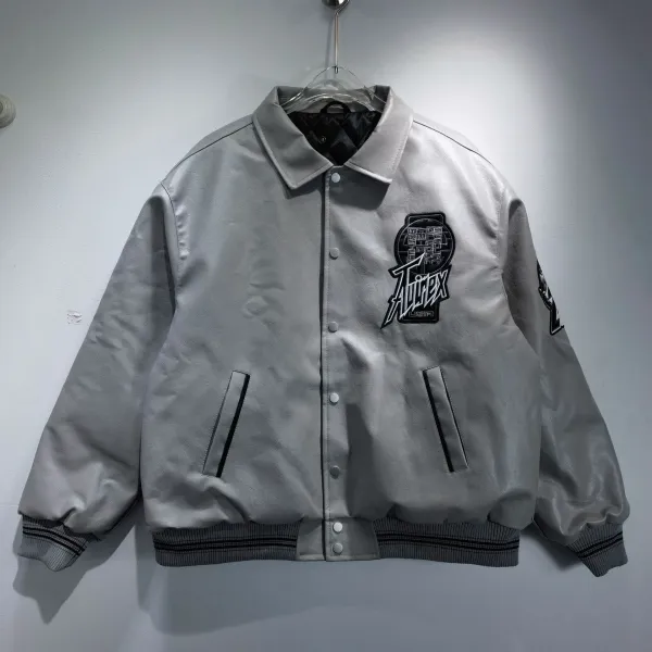 A-COLD-WALL* x Nike SB Varsity Jacket Silver Leather Jacket - 1