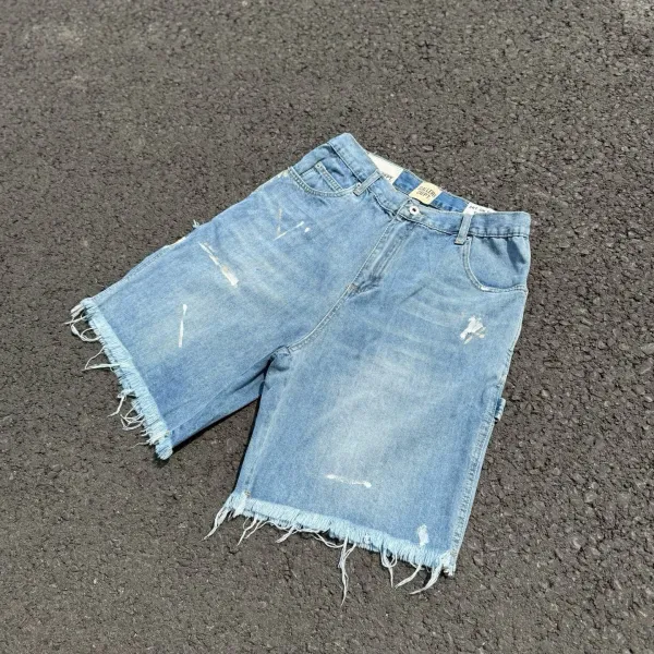 Gallery Dept. Distressed Raw-Hem Denim Shorts Light Blue - 1