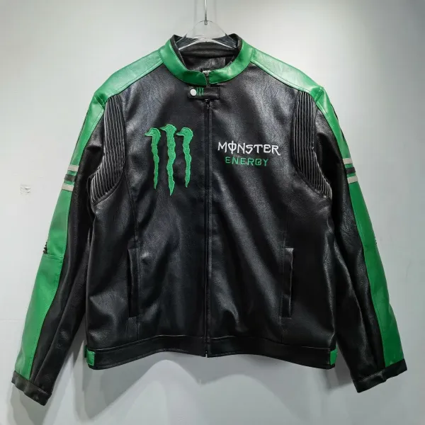 Monster Energy Racing Leather Jacket Black and Green - 1