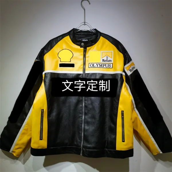 Marlboro x Olympus Racing Leather Jacket Yellow Black - 1
