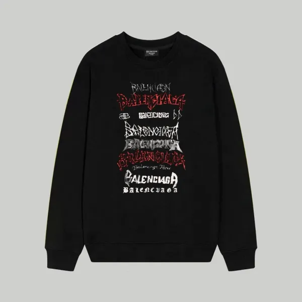 Balenciaga Multi-Logo Print Black Hoodie - 1