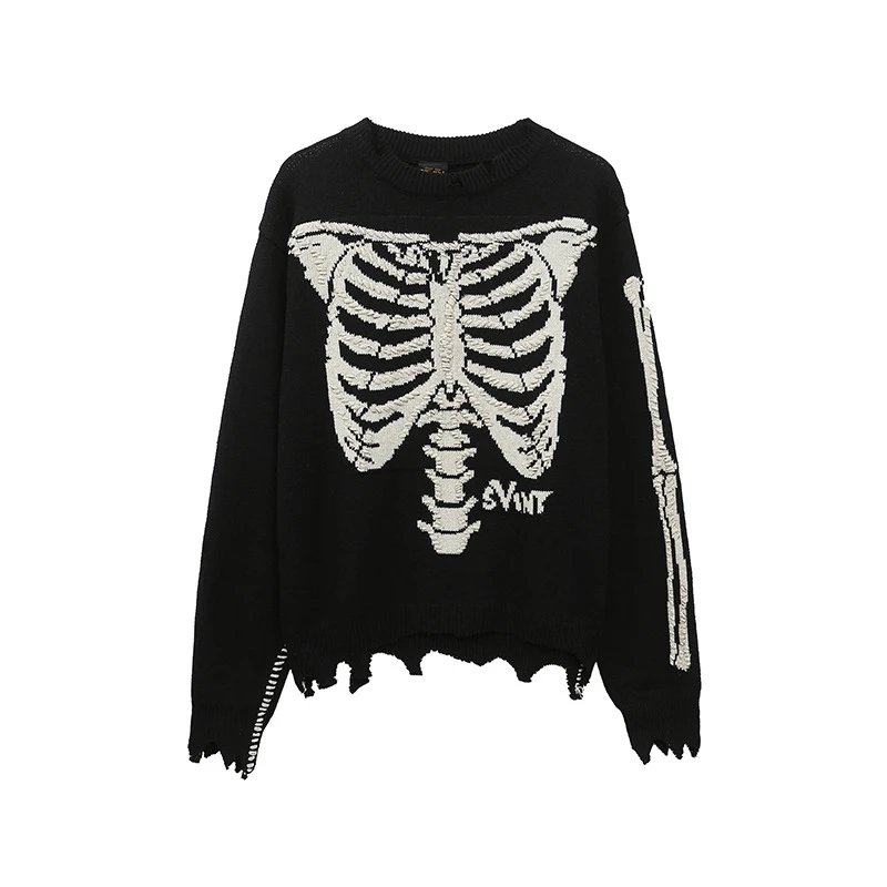 Letter Pattern Knit Crewneck Sweater