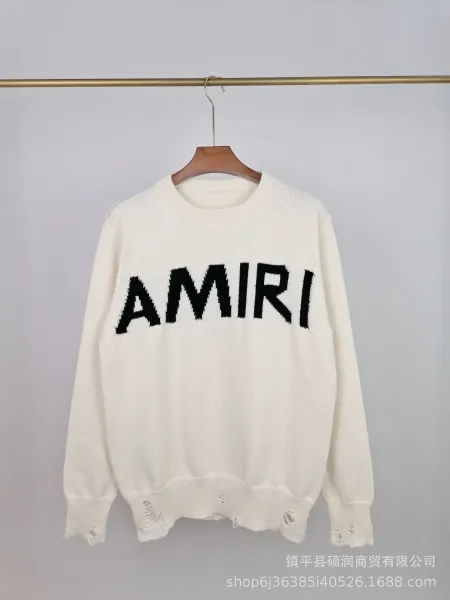 Amiri Logo Knit Sweater White Distressed - 1